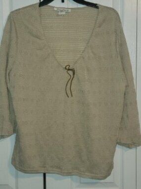 Jump Ahead Women’s 3X Flowy Boho Top Beige 3/4 Sleeve Lightweight Knit